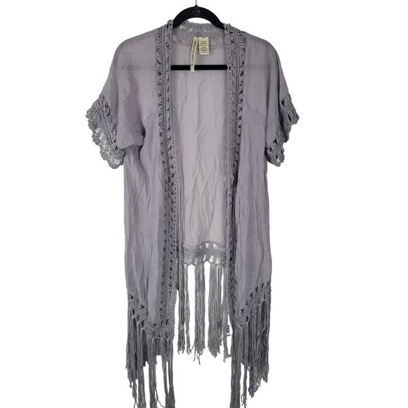 Forgotten Grace Light Weight Cardigan Medium Womens Grey Knit Tassel Boho - Picture 1 of 6